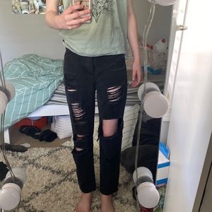 black ripped mom jeans